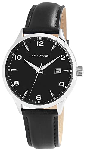 JUST WATCH Herren-Uhr Heriat Leder Datum Elegant Rund Analog Quarz JW20163 (schwarz) von JUST WATCH