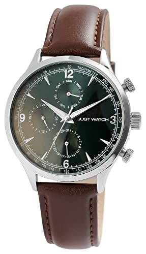 JUST WATCH Herren-Uhr Menzie Leder Multifunktion Rund Quarz Analog JW20164 (Dunkelbraun dunkelgrün) von JUST WATCH