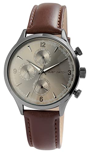 Just Watch Herren-Uhr Menzie Leder Multifunktion Rund Quarz Analog JW20164 (Dunkelbraun grau) von Just Watch
