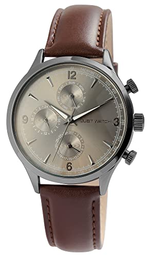 JUST WATCH Herren-Uhr Menzie Leder Multifunktion Rund Quarz Analog JW20164 (Dunkelbraun grau) von JUST WATCH