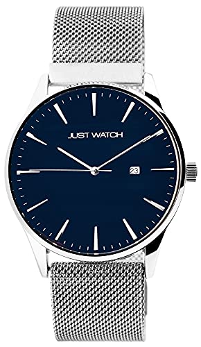 JUST WATCH Herren-Uhr Meshband Edelstahl Magnetverschluss Datum JW20143 (silberfarbig blau) von JUST WATCH