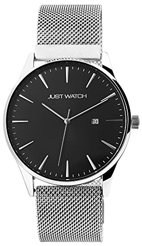 JUST WATCH Herren-Uhr Meshband Edelstahl Magnetverschluss Datum JW20143 (silberfarbig schwarz) von JUST WATCH