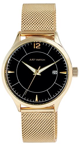 JUST WATCH Herren-Uhr Phille Edelstahl Meshband Datum Analog Quarz JW20162 (goldfarbig schwarz) von JUST WATCH