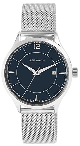 JUST WATCH Herren-Uhr Phille Edelstahl Meshband Datum Analog Quarz JW20162 (silberfarbig blau) von JUST WATCH