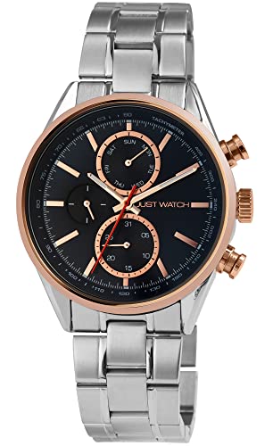 JUST WATCH Herren-Uhr Valcone Edelstahl Datum Wochentag Analog Quarz JW20167 (silberfarbig blau roségoldfarbig) von JUST WATCH