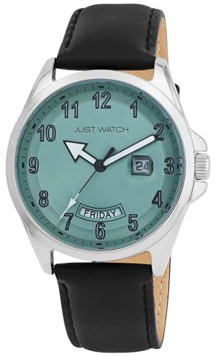 Just Watch Herrenuhr Nico mit Echtlederband, Ø 42 mm, 5ATM, schwarz/silberfarben/Petrol (Schwarz/Hellgrün) Just Watch Herrenuhr Nico mit Echtlederband, Ø 42 mm, 5ATM, schwarz/silberfarben/Petrol (Schwarz/Hellgrün) von Just Watch