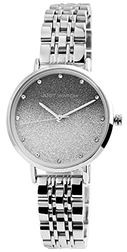 JUST WATCH Ivory Damen-Uhr Edelstahl Gliederarmband Strass Glitzer Quarz JW10156 (silberfarbig grau) von JUST WATCH