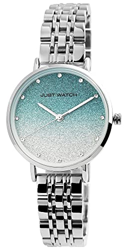 JUST WATCH Ivory Damen-Uhr Edelstahl Gliederarmband Strass Glitzer Quarz JW10156 (silberfarbig türkis) von JUST WATCH