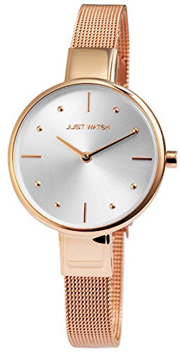 JUST WATCH Damen-Uhr Meshband Edelstahl Hakenverschluss Analog Quarz JW10009 (roségoldfarbig) von JUST WATCH