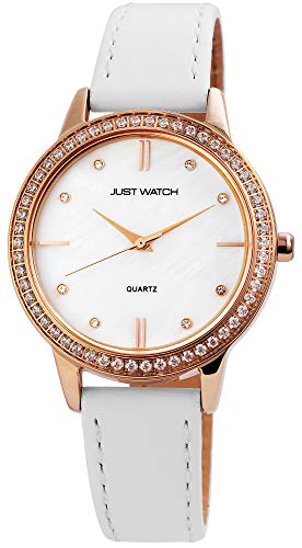 JUST WATCH Damen-Uhr Obermaterial Echt Leder Strass JW192 Analog Quarz JW10035 (weiß) von JUST WATCH