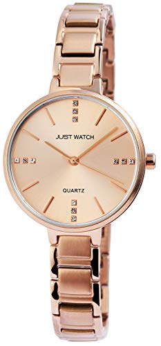 JUST WATCH Damen-Uhr Edelstahl Gliederarmband Strass-Steine Analog Quarz JW10087 (roségoldfarbig) von JUST WATCH