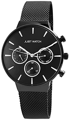 JUST WATCH Jaxon Herren-Uhr Edelstahl Meshband Multifunktion Analog Quarz JW20088 (schwarz) von JUST WATCH