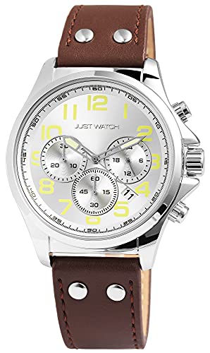 Just Watch Liam Herren-Uhr Chronograph Echt Leder Leuchtzeiger Datum Stoppuhr Analog Quarz JW2000 (Dunkelbraun) von Just Watch