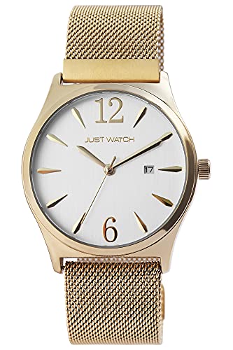 JUST WATCH Lovelyn Unisex-Uhr Meshband Edelstahl Datum Analog Quarz JW20141 (goldfarbig) von JUST WATCH