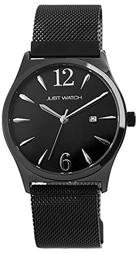 JUST WATCH Lovelyn Unisex-Uhr Meshband Edelstahl Datum Analog Quarz JW20141 (schwarz) von JUST WATCH