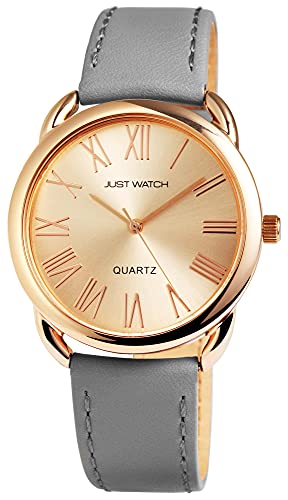 Just Watch Maisie Damen-Uhr Edelstahl Echt Leder klassisch Analog Quarz JW10006 (Leder, grau roségoldfarbig) von Just Watch