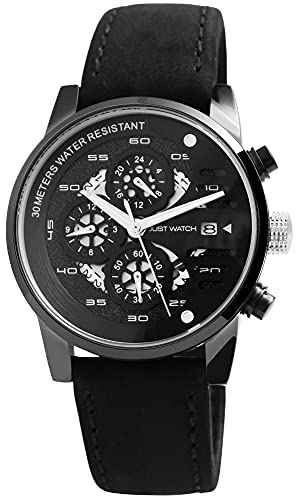 Just Watch Rowan Herren-Uhr Echt Leder Multifunktion Datum Analog Quarz JW20092 (schwarz) von Just Watch
