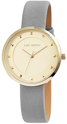 Just Watch Stacey Damen-Uhr Echt Leder Dornschließe Analog Quarz JW10091 (grau goldfarbig) von Just Watch