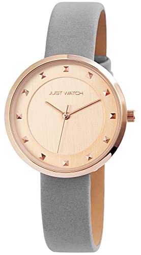 Just Watch Stacey Damen-Uhr Echt Leder Dornschließe Analog Quarz JW10091 (grau roségoldfarbig) von Just Watch