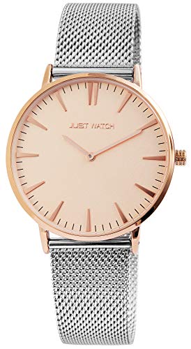 Just Watch Unisex-Uhr JW002 Slimline Armbanduhr Analog Quarz JW20004 (silberfarbig/roségoldfarbig) von Just Watch