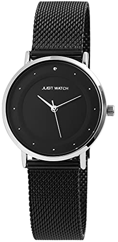 JUST WATCH Virginia Damen-Uhr Edelstahl Meshband Elegant Analog Quarz JW10073 (schwarz) von JUST WATCH