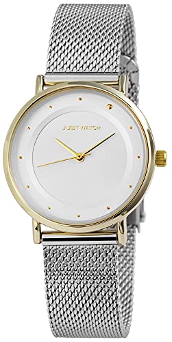 JUST WATCH Virginia Damen-Uhr Edelstahl Meshband Elegant Analog Quarz JW10073 (silberfarbig goldfarbig) von JUST WATCH