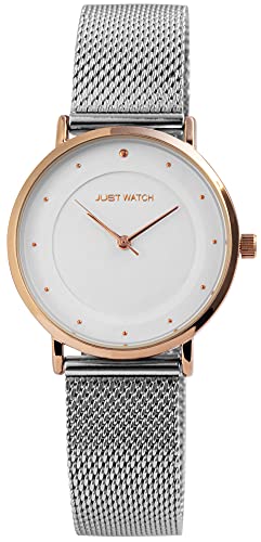 JUST WATCH Virginia Damen-Uhr Edelstahl Meshband Elegant Analog Quarz JW10073 (silberfarbig roségoldfarbig) von JUST WATCH