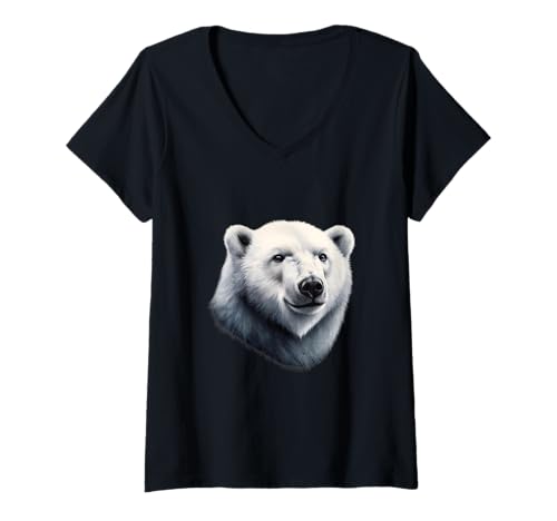 Damen Eisbär-Portrait | Eisbärenkopf T-Shirt mit V-Ausschnitt Damen Eisbär-Portrait | Eisbärenkopf T-Shirt mit V-Ausschnitt von Just Wild Animal Designs