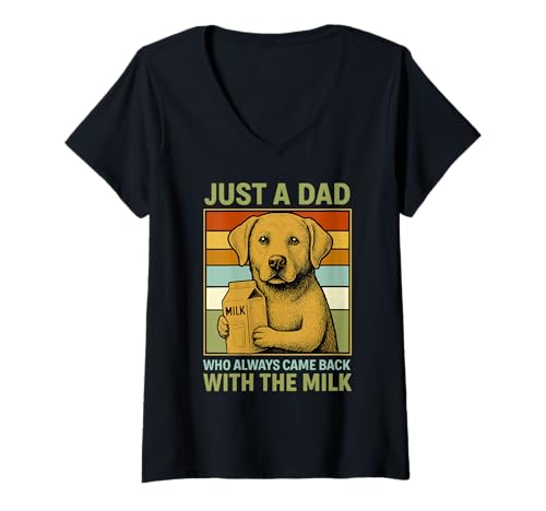 Damen Lustiges Retro-Hundemotiv mit Milchmeme-Design T-Shirt mit V-Ausschnitt Damen Lustiges Retro-Hundemotiv mit Milchmeme-Design T-Shirt mit V-Ausschnitt von Just a Dad Who Always Came Back by NLTS