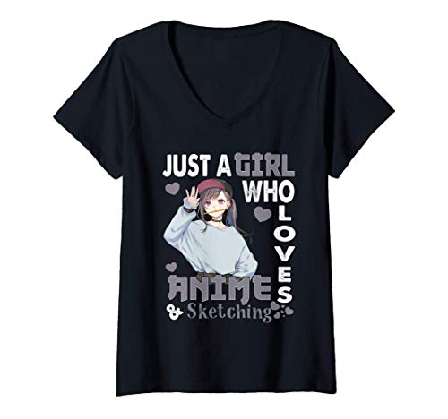 Damen Japanese Anime Drawing Gifts Just A Girl Who Loves Sketching T-Shirt mit V-Ausschnitt Damen Japanese Anime Drawing Gifts Just A Girl Who Loves Sketching T-Shirt mit V-Ausschnitt von Just a Girl Who Loves Anime and Sketching Japan