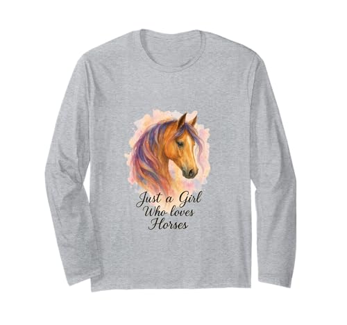 Just a Girl Who Loves Horses Aquarell Pferdekunst Langarmshirt Just a Girl Who Loves Horses Aquarell Pferdekunst Langarmshirt von Just a Girl Who Loves Horses Artistic Design