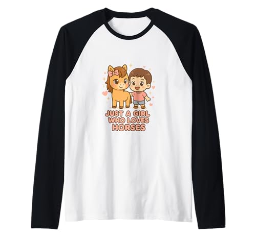 Niedliches Cartoon-Kunstwerk Just a Girl Who Loves Horses Raglan von Just a Girl Who Loves Horses Kawaii Animal
