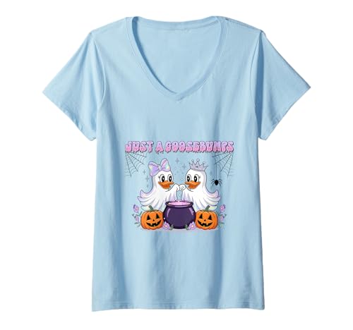 Damen Just a Goosebumps Shirt Nette Witch Ghost Cauldron Mädchen T-Shirt mit V-Ausschnitt von Just a Goosebumps Tee Shirts for Halloween Girls