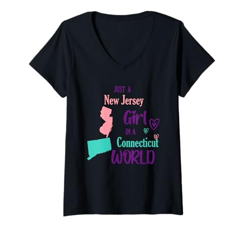 Damen Stolzes Mädchen Nur EIN Mädchen aus New Jersey in Einer Connecticut-Welt T-Shirt mit V-Ausschnitt Damen Stolzes Mädchen Nur EIN Mädchen aus New Jersey in Einer Connecticut-Welt T-Shirt mit V-Ausschnitt von Just a New Jersey girl in a Connecticut World