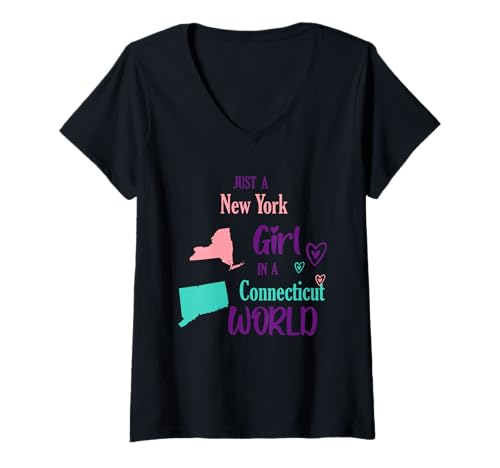Damen Stolzes Mädchen Nur EIN New Yorker Mädchen in Einer Connecticut-Welt T-Shirt mit V-Ausschnitt von Just a New York girl in a Connecticut World