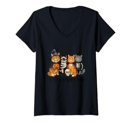Damen Halloween-Katze - Just a Spooky - Lustiges Halloween-Kostüm T-Shirt mit V-Ausschnitt Damen Halloween-Katze - Just a Spooky - Lustiges Halloween-Kostüm T-Shirt mit V-Ausschnitt von Just a Spooky - Halloween Cat - Trick or Treat