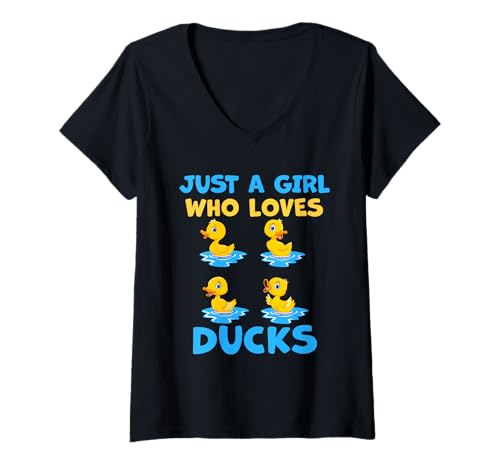 Damen Süß, nur ein Mädchen, das Enten und Tiere liebt, Frauen und Mädchen. T-Shirt mit V-Ausschnitt von Just a girl who loves Apparel for girls and women