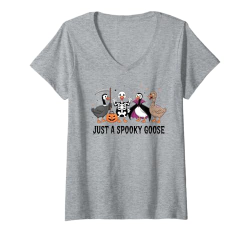 Damen Just A Spooky Goose Halloween Dumme Gans Lustiges Halloween T-Shirt mit V-Ausschnitt Damen Just A Spooky Goose Halloween Dumme Gans Lustiges Halloween T-Shirt mit V-Ausschnitt von Just a spooky goose