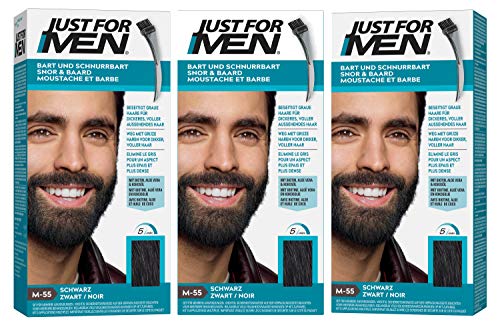 3x JUST FOR MEN Brush-In-Gel für Bart und Schnurrbart, Schwarz (je 28,4g) von Just for men