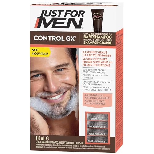 Just For Men Control GX Bartwäsche, Schnurrbart & Bart Färbe, Bart Farbe, Tönung, Bartfarbe, Reduziert Mit Jeder Wäsche Weiße Barthaare, Natürliche Ergebnisse - Alle Bartfarben, 118 ml von Just for men