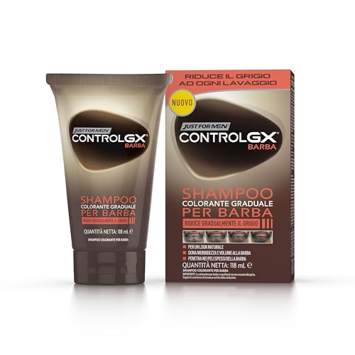 Just For Men Control GX Gradual Coloring Shampoo für den Bart, reduziert schrittweise graue Haare bei jeder Wäsche für einen natürlichen Look, geeignet für alle Farbtöne, 118 ml von Just for men