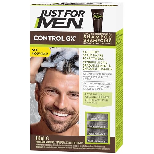 Just For Men Control GX Shampoo Zur Reduzierung grauer Haare, Haarfärbemittel, Haarfarbe Männer, Mit Kokosnussöl Und Aloe Vera - Alle Haarfarben, 118 ml von Just for men