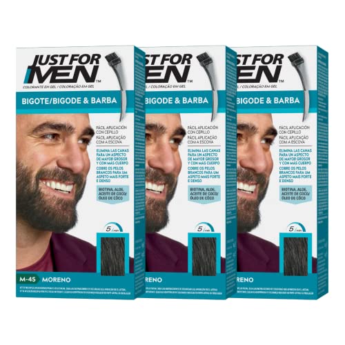Just For Men Farbgel für Bart und Schnurrbart, natürliches Aussehen, langanhaltend, dunkelbraunes Haar, M-45, 3 Stück von Just for men