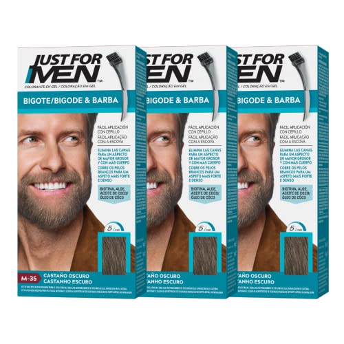 Just For Men Farbgel für Bart und Schnurrbart, natürliches Aussehen, lange Haltbarkeit, Dunkelbraun, M-35, 3 Stück von Just for men