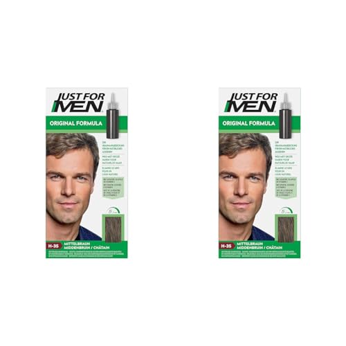 Just For Men Haarfärbegel, Mittelbraunes Haarfärbemittel, Haarfarbe Männer, Bedeckt Nur Graue Haare Und Stellt Die Ursprüngliche Farbe Für Einen Natürlichen Look Wieder Her - H35 (Packung mit 2) von Just for men