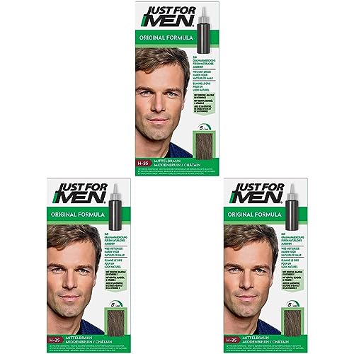 Just For Men Haarfärbegel, Mittelbraunes Haarfärbemittel, Haarfarbe Männer, Bedeckt Nur Graue Haare Und Stellt Die Ursprüngliche Farbe Für Einen Natürlichen Look Wieder Her - H35 (Packung mit 3) von Just for men