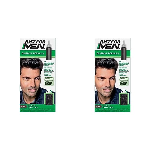 Just For Men Haarfärbegel, Schwarzes Haarfärbemittel, Haarfarbe Männer, Bedeckt Nur Graue Haare Und Stellt Die Ursprüngliche Farbe Für Einen Natürlichen Look Wieder Her - H55 (Packung mit 2) von Just for men