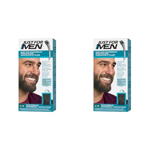 Just For Men Schnurrbart & Bart Färbe Dunkelbraun, Bart Farbe, Tönung, Bartfarbe, Eliminiert Graue Haare Für Ein Volleres Aussehen, Mit Applikatorpinsel - M45 (Packung mit 2) von Just for men