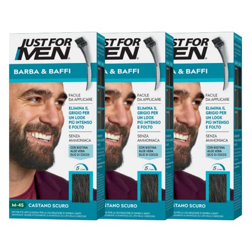 Just for Men Bart & Schnurrbart, Bartfarbe für Herren, Farbe Dunkelbraun, Färben, entfernt graues Haar, mit Applikatorkamm - M45 (3 Pack) von Just for men