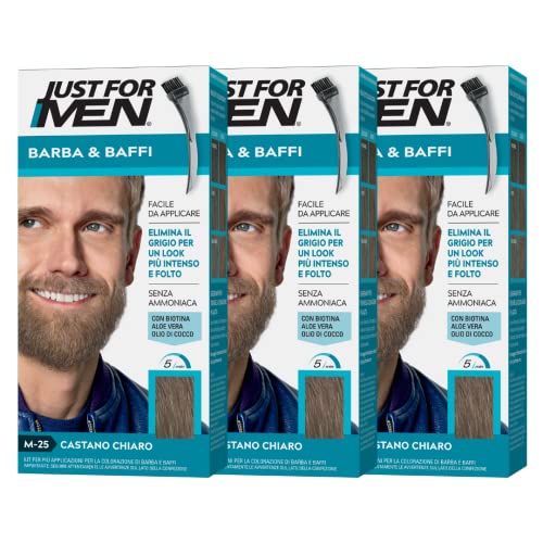 Just for Men Bart & Schnurrbart, Bartfarbe für Herren, Farbe Hellbraun, Färben, entfernt graues Haar, mit Applikatorkamm - M25 (3 Pack) von Just for men